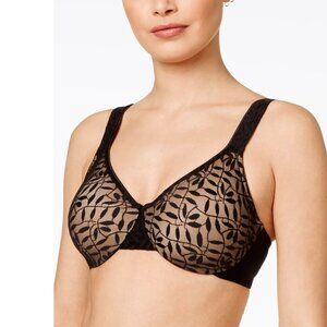 Olga Sheer Leaves Minimizer Bra, Black, 35519, Size 44D